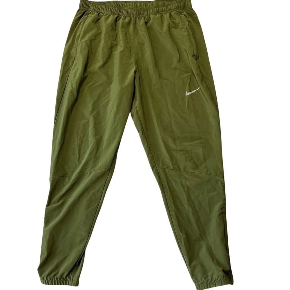 Nike Olive Green Dri-Fit Challenger Running Pants, Tapered Zip Ankle, Men Medium